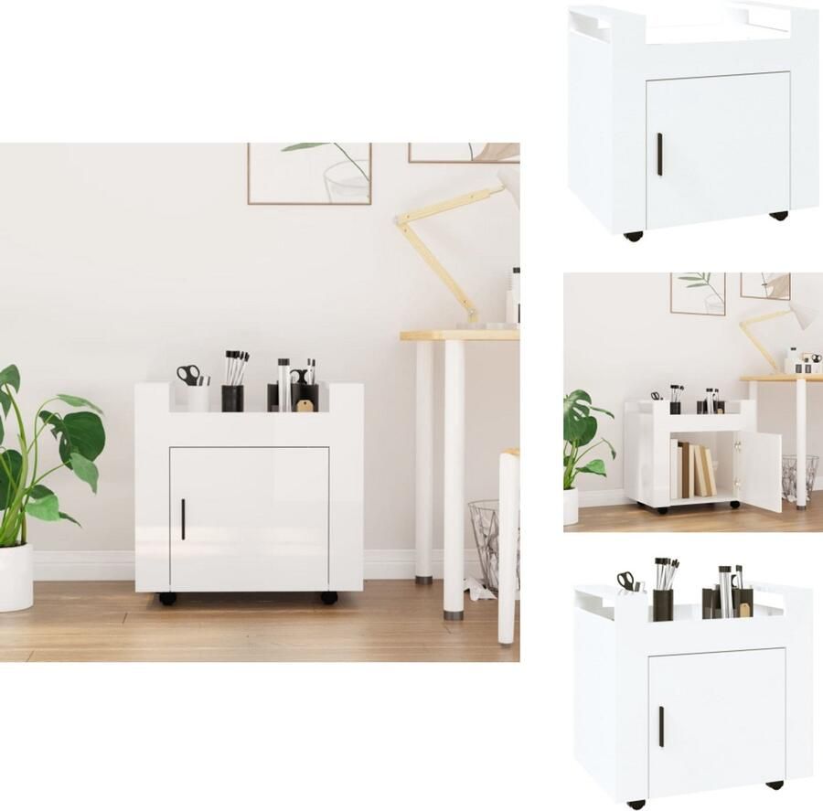 VidaXL Bureaukastje Bureaukastjes Opbergkastje Opbergkast Bureaukastje 60x45x60 cm bewerkt hout hoogglans wit