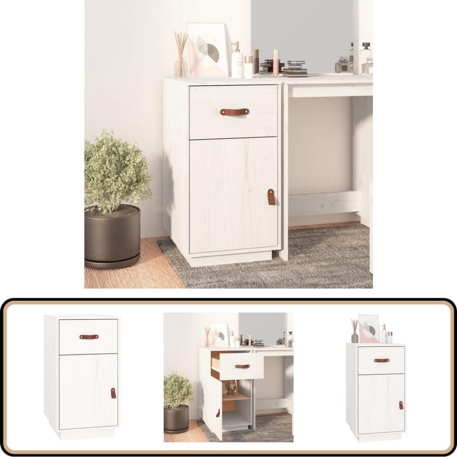 VidaXL Bureaukastje Wit Massief Grenenhout Kantoor Kast Bureau Kast Houten Kast Witte Kast Opbergkast