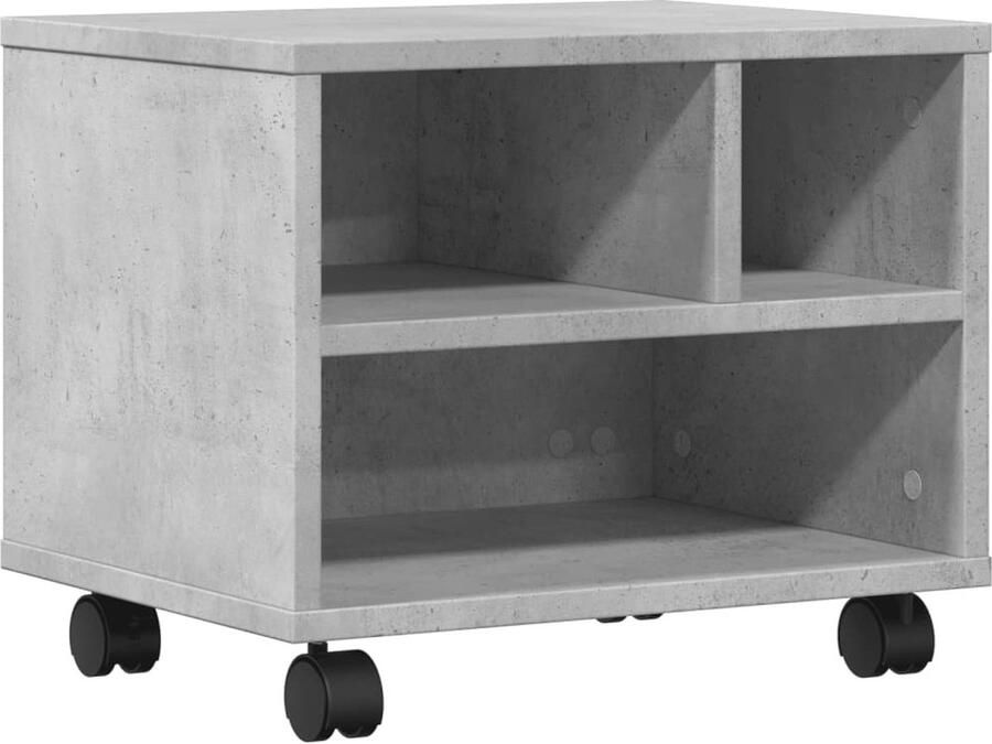 VidaXL Printerkastje Betongrijs Met wielen en remmen Printer Standaard Print Stand Bureau Accessoires Houten Tafel Laptop Tafel Computer Accesoires Opberg Oplossing Organisator
