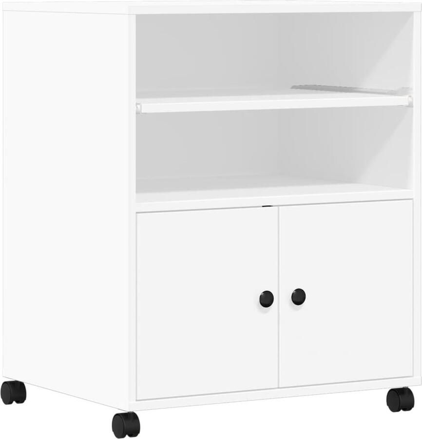 The Living Store Printerkastje met wielen 60x48x74 cm wit Printerstandaard Printer Tafel Print Organizer Bureaus Accessoires Opbergruimte