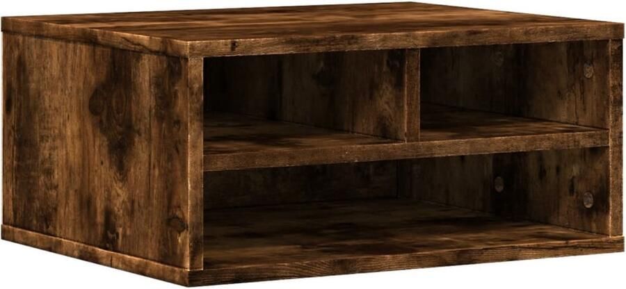 The Living Store Printerkastje 49x40x22 5 cm bewerkt hout gerookt eikenkleurig Printerstandaard Printer Kast Bureau Organizer Opbergruimte Houten Meubilair