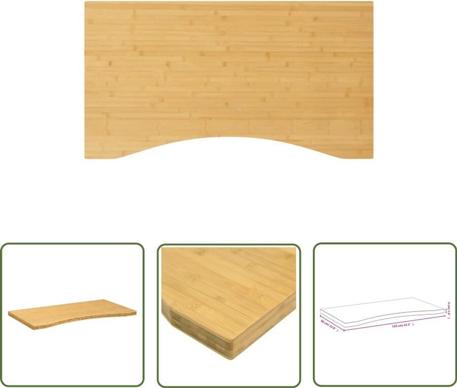 The Living Store Bureaublad 110x60x4 cm bamboe Bamboebureaublad Bureaus Home Office Werkblad Laptopstandaard