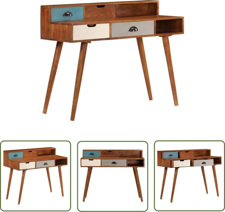 The Living Store Schrijftafel Retro Massief Acaciahout 110 x 50 x 90 cm Donkere Honingafwerking Schrijftafel Bureaus Houten Meubels Vintage Bureau Retro Bureau - Foto 2