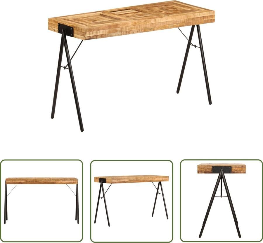 The Living Store Schrijftafel Hout 118 x 50 x 75 cm Massief mangohout en stalen poten Schrijftafel Bureaus Mangohout Bureau Industrieel Bureau Kantoormuziek - Foto 2