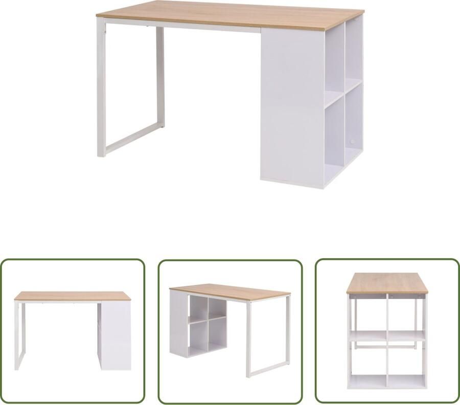 The Living Store Schrijftafel Modern Bewerkt hout 120 x 60 x 75 cm Eiken wit Met 4 opbergvakken Schrijftafel Bureaus Houten Bureau Modern Bureau Witte Bureau - Foto 2