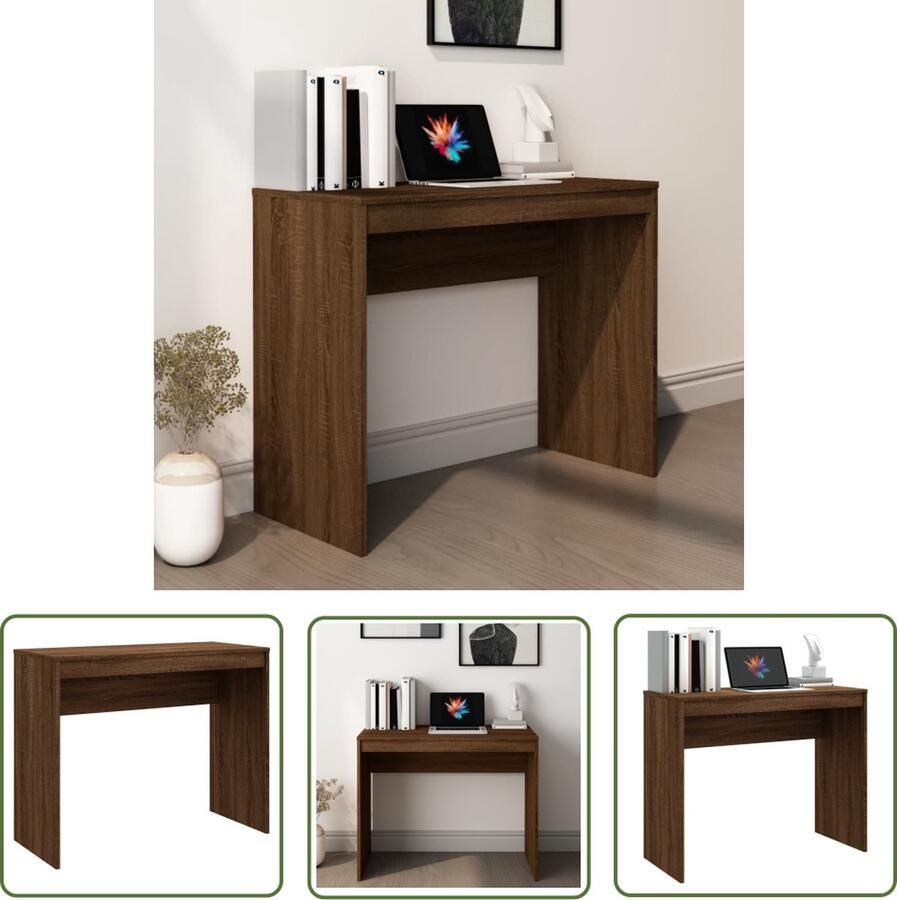 The Living Store Bureau 90x40x72 cm bewerkt hout bruin eikenkleur Werkbureau Bureaus Houten Bureau Compact Bureau Modern Bureau - Foto 2