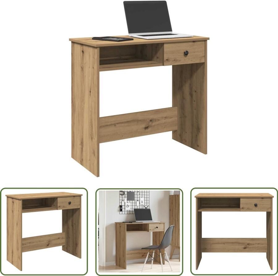 VidaXL Bureaus Werkstation Bureau 80x40x75 cm bewerkt hout artisanaal eikenkleurig Houten Bureau Kantoormeubel Home Office