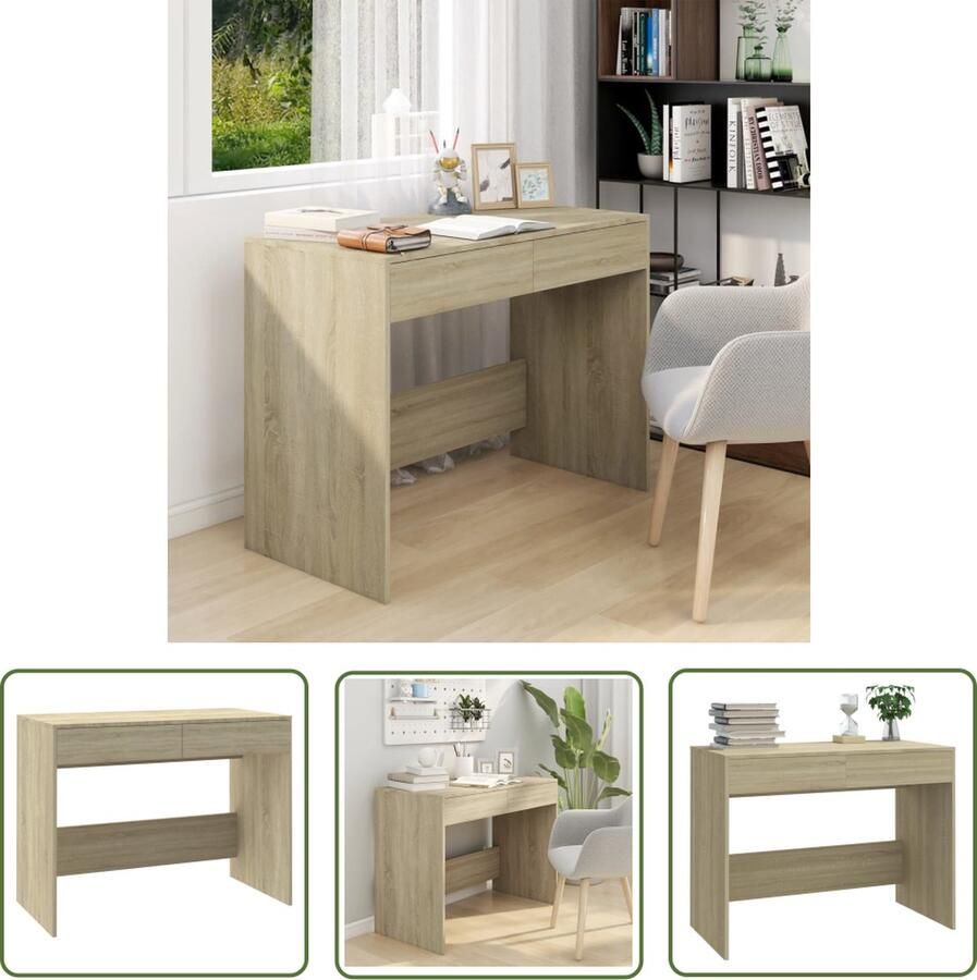 The Living Store Bureau 101x50x76 5 cm bewerkt hout sonoma eikenkleurig Werktafel Bureaus Computerbureau Houten Bureau Sonomakleur - Foto 2