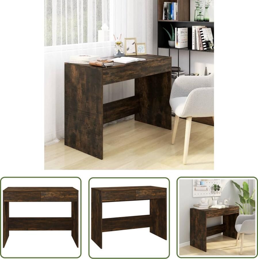 The Living Store Werktafel Gerookt eiken 101 x 50 x 76.5 cm Stabiele constructie Werktafel Bureaus Computerbureau Houten Bureau Bruine Bureau