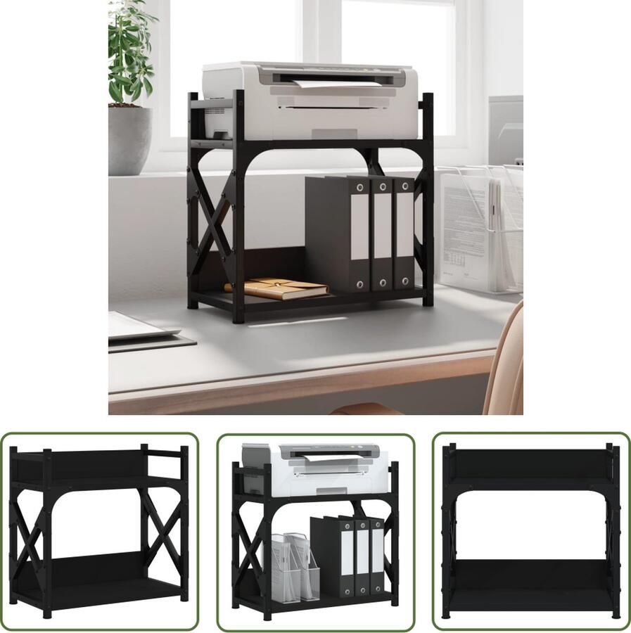 VidaXL Bureauspiegel Printerstandaard 2-laags 40x20x40 cm bewerkt hout zwart Computeraccessoires Houten Tafel Printstation