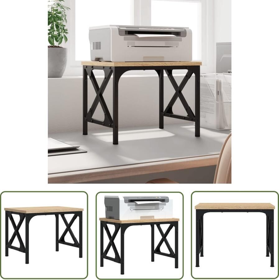 VidaXL Printerstandaard 40x30x31 cm bewerkt hout sonoma eikenkleurig Printerstandaard Bureauspiegel Houten Printerstandaard Sonomaeik Computeraccessoires