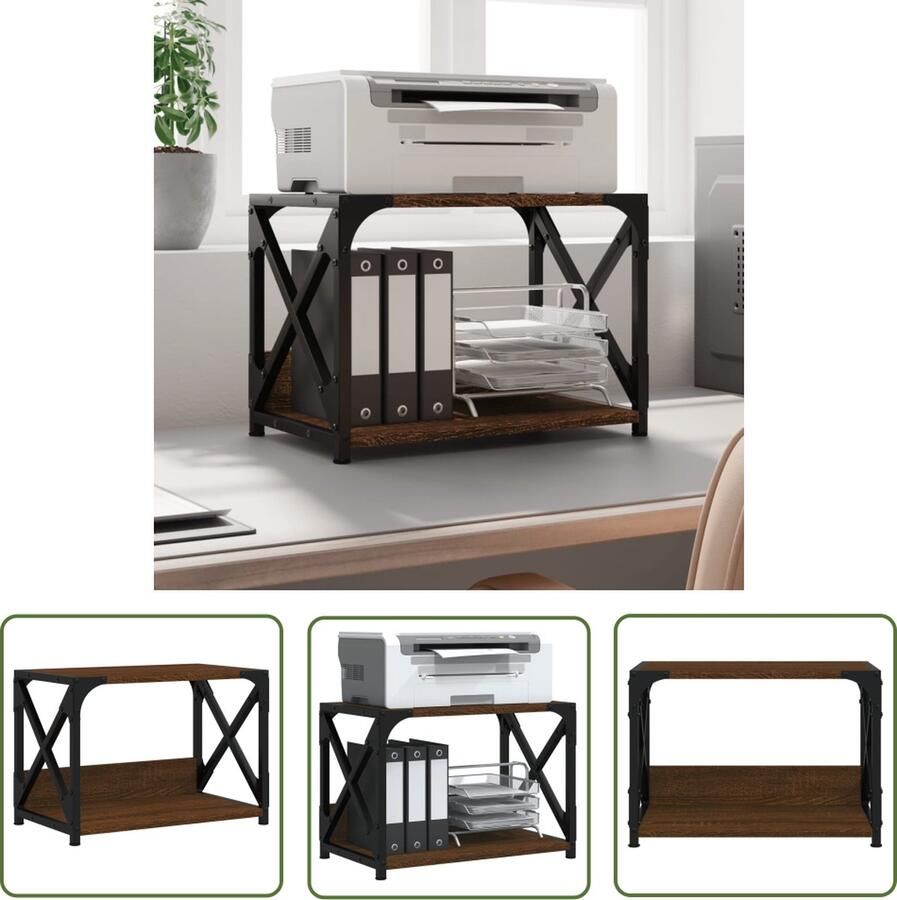 VidaXL Printerstandaard 44x26x31 5 cm bewerkt hout bruin eikenkleur Printerstandaard Bureauspiegel Houten Printerstandaard Computeraccessoire Printstation