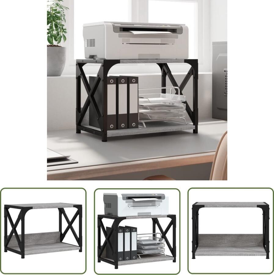 VidaXL Printerstandaard 44x26x31 5 cm bewerkt hout grijs sonoma eiken Printerstandaard Bureauspiegel Houten Printerstandaard Grijze Printerstandaard Compact Bureaublad