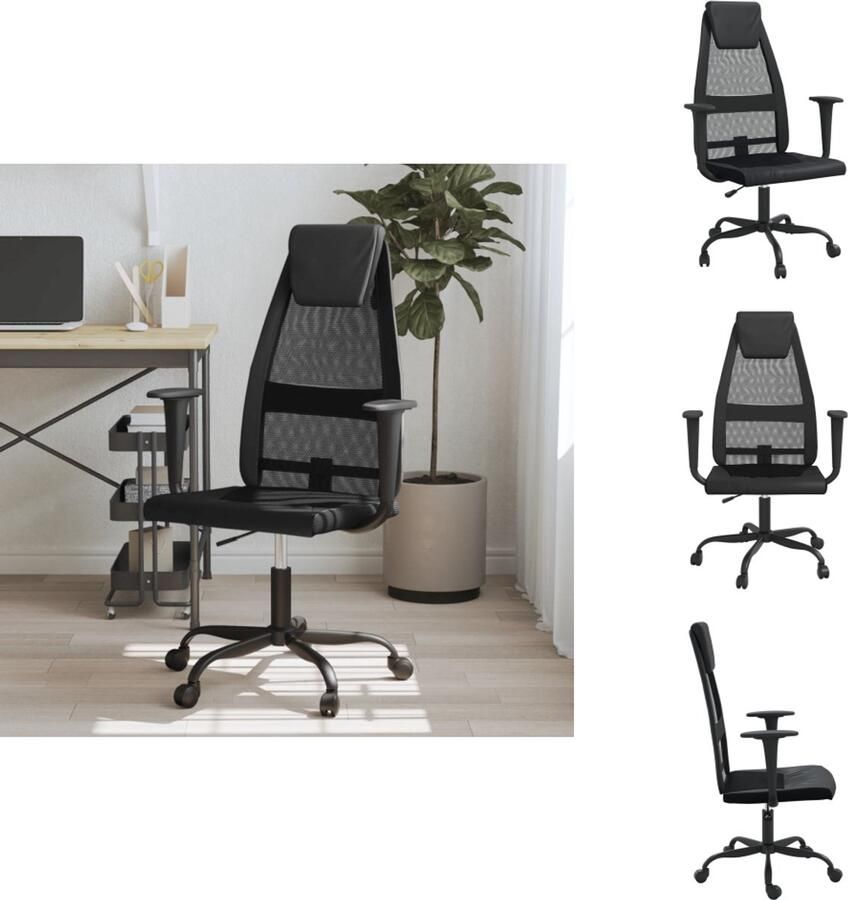VidaXL Bureaustoel Bureaustoelen Kantoorstoel Kantoor Stoel Kantoorstoel verstelbare hoogte mesh en kunstleer zwart