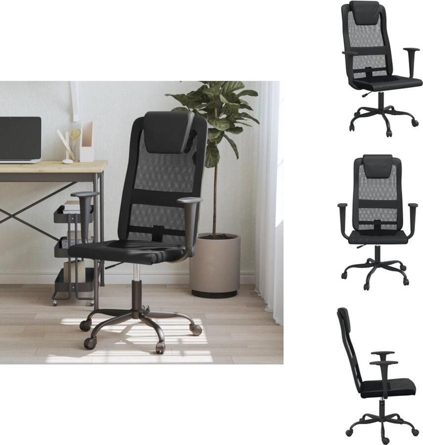 VidaXL Bureaustoel Bureaustoelen Kantoorstoel Kantoor Stoel Kantoorstoel verstelbare hoogte mesh en kunstleer zwart