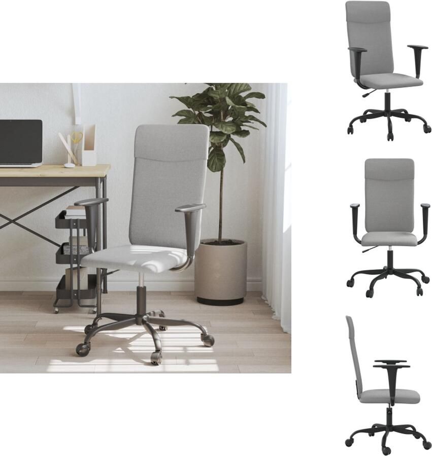VidaXL Bureaustoel Bureaustoelen Kantoorstoel Kantoor Stoel Kantoorstoel verstelbare hoogte stof lichtgrijs
