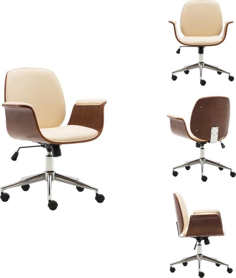 VidaXL The Living Store Kantoorstoel gebogen hout en kunstleer crèmekleurig Kantoorstoel Bureaustoel Kunstleder Creme Kleur Comfortabel - Foto 3