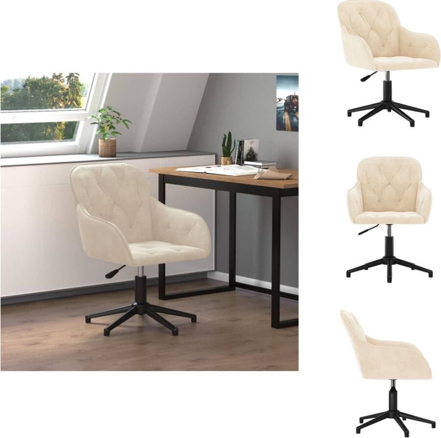 VidaXL Draaibare Kantoorstoel Fluweel Crème 56 x 61.5 x (72-80) cm Verstelbaar Bureaustoel