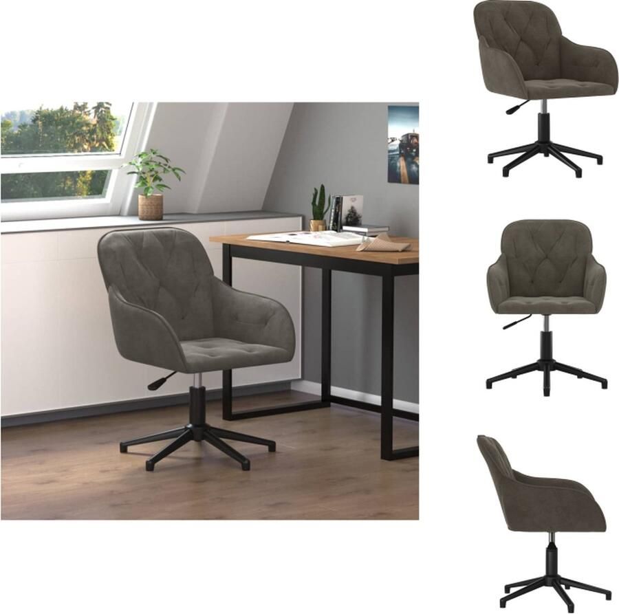 VidaXL Bureaustoel Bureaustoelen Stoel Kantoorstoel draaibaar fluweel donkergrijs
