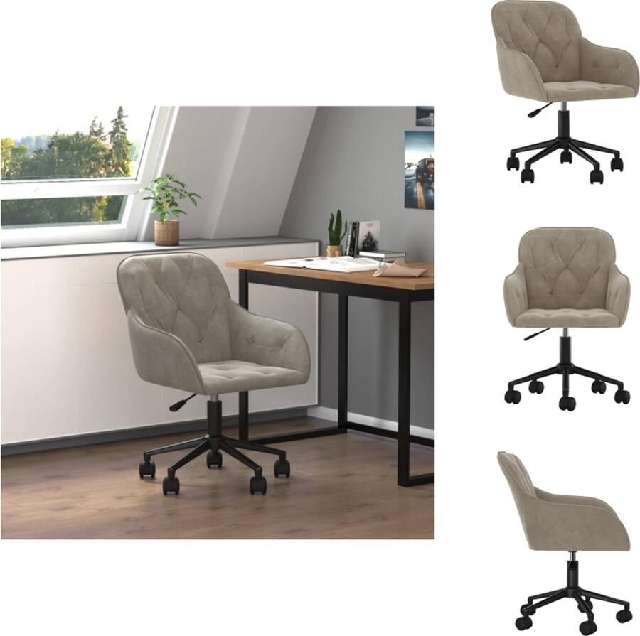 VidaXL Draaibare Kantoorstoel Fluweel Lichtgrijs 56x61x78-86cm 360 graden draaibaar Bureaustoel