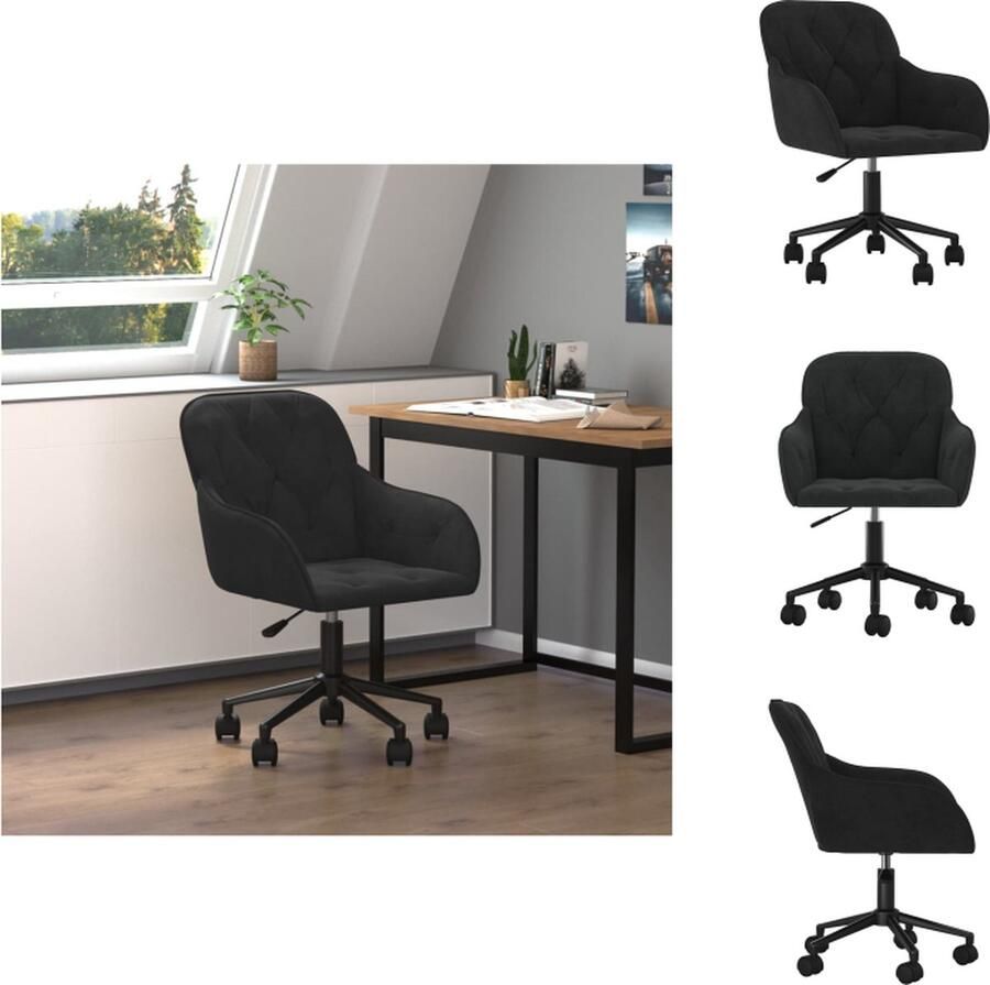 VidaXL Kantoorstoel Velvet Zwart 56x61x78-86cm 360 graden draaibaar Bureaustoel