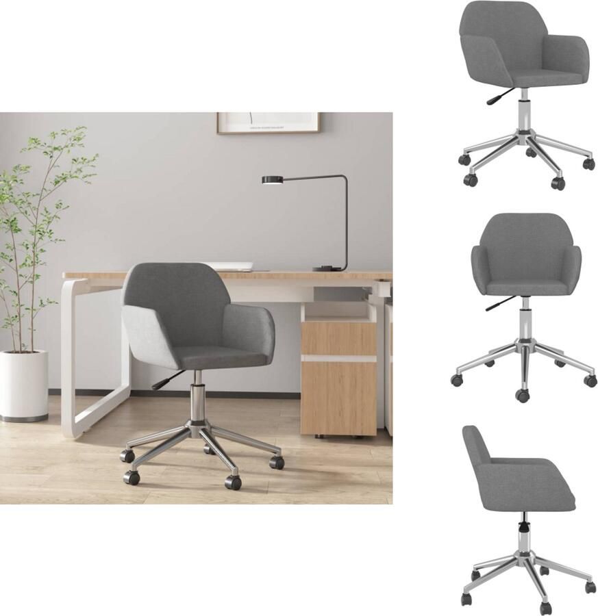 VidaXL Bureaustoel Bureaustoelen Stoel Kantoorstoel draaibaar stof lichtgrijs