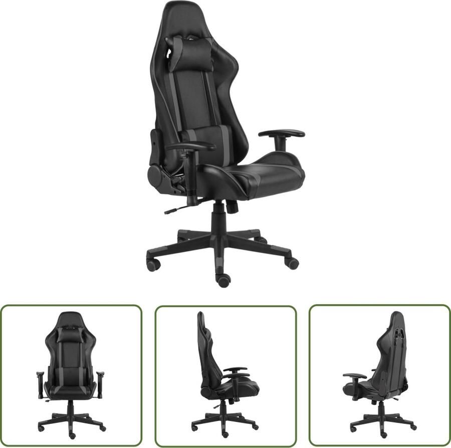 The Living Store Gamingstoel Luxe Hoge rugleuning Ergonomisch Verstelbaar Wieltjes Zwart grijs Metaal PVC 68x69x(123-133)cm Gamingstoel Bureaustoel Ergonomische Stoel Pc Stoel Sportstoel - Foto 2