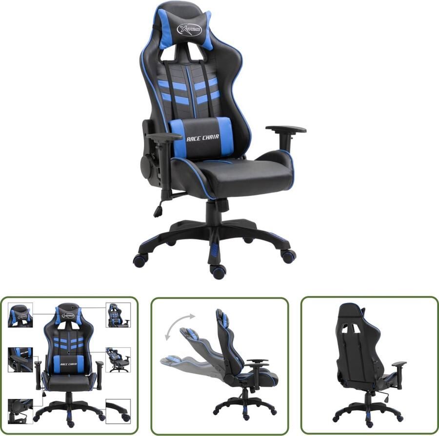 The Living Store Gamingstoel Ergonomisch Zwart Blauw 68.5x68x(118-125) cm Met 360Â° draaibaar ontwerp Gamingstoel Bureaustoel Ergonomische Stoel Pc Stoel Gamer Chair - Foto 2