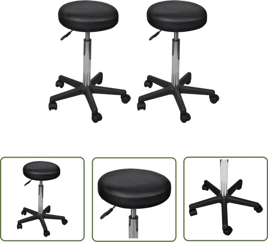 The Living Store Kantoorkruk Zwart 35.5 x (64-84) cm Hoogteverstelbaar met wielen Kantoorkruk Bureaustoel Ergonomische Stoel Zwenkende Stoel Kunstlederen Stoel - Foto 2