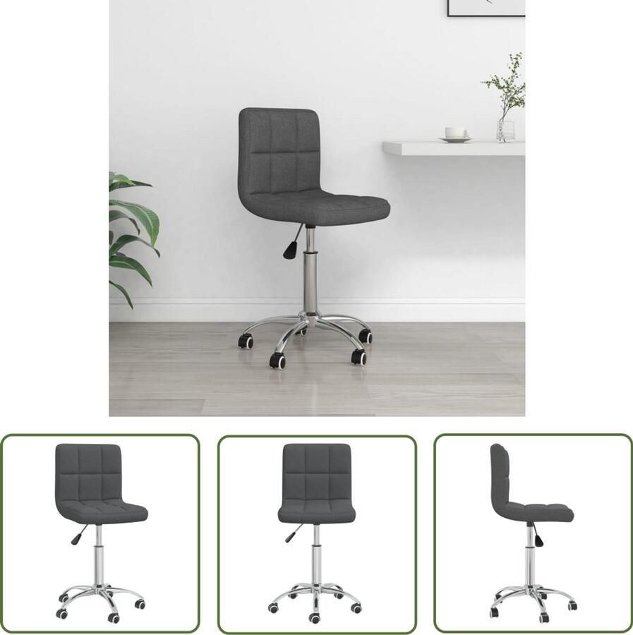 The Living Store Kantoorstoel draaibaar stof donkergrijs Kantoorsstoel Bureaustoel Draaibare Stoel Ergonomische Stoel Donkere Stoel