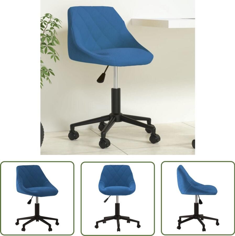 The Living Store Kantoorstoel draaibaar fluweel blauw Kantoorstoel Bureaustoel Ergonomische Stoel Fluweel Stoel Draaibare Stoel