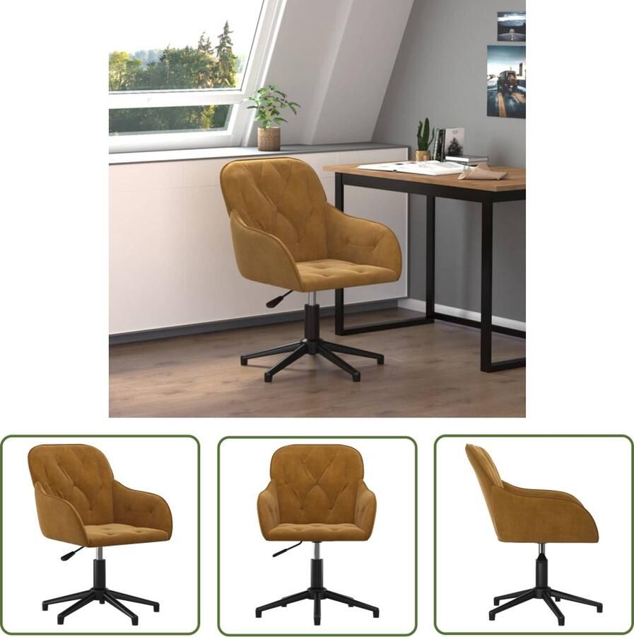 The Living Store Draaibare Kantoorstoel Bruin Fluweel 56 x 61.5 cm Verstelbare Hoogte Stevig Metaal en Multiplex Frame 360 Graden Draaibaar Montage Vereist Kantoorstoel Bureaustoel Draaibare Stoel Fluweel Stoel Bruine Stoel