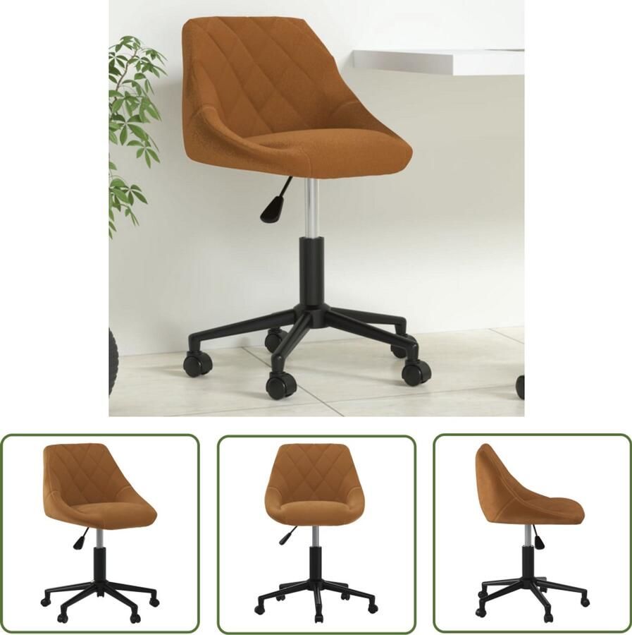 The Living Store Draaibare Kantoorstoel Bruin Fluweel 56 x 61.5 cm Verstelbare Hoogte Stevig Metaal en Multiplex Frame 360 Graden Draaibaar Montage Vereist Kantoorstoel Bureaustoel Draaibare Stoel Fluweel Stoel Bruine Stoel - Foto 2
