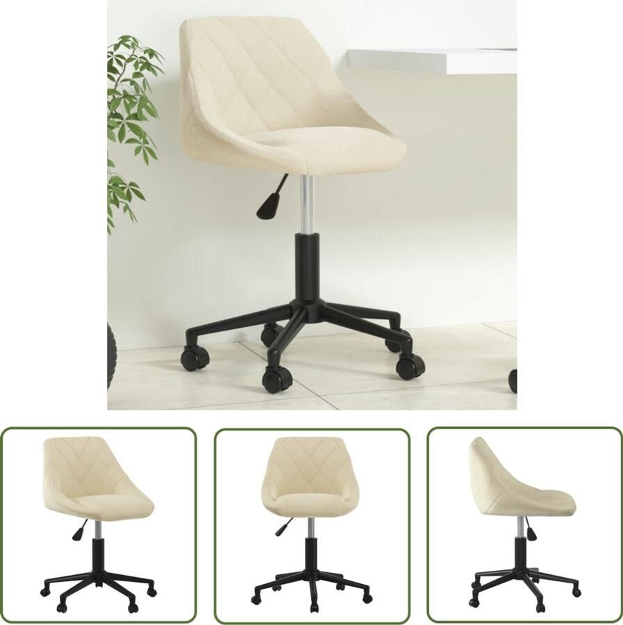 VidaXL Kantoorstoel draaibaar fluweel crèmekleurig Kantoorstoel Bureaustoel Velvet Crème Ergonomische Stoel