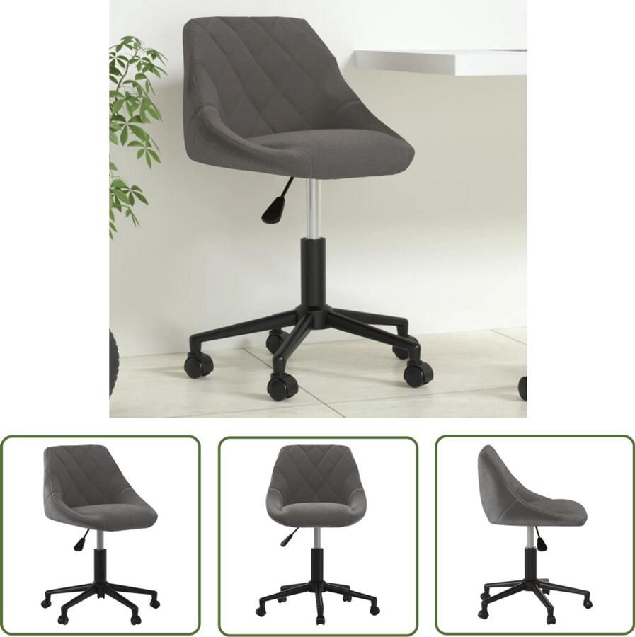The Living Store Kantoorstoel draaibaar fluweel donkergrijs Kantoorstoel Bureaustoel Ergonomische Stoel Draaibare Stoel Fluweel Stoel