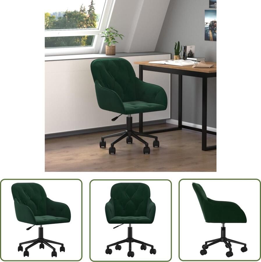 The Living Store Draaibare Kantoorstoel Donkergroen Fluweel 56x61x78-86 cm Verstelbare hoogte Stabiel frame Flexibele rolbare stoel Kantoorstoel Bureaustoel Draaibare Stoel Ergonomische Stoel Luxe Stoel