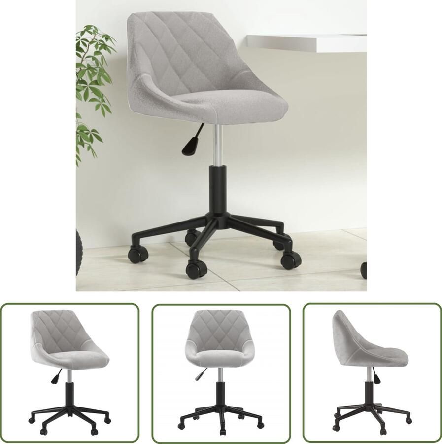 The Living Store Kantoormeubilair Draaibare kantoorstoel 46x44x(67.5-79) cm Lichtgrijs fluweel Kantoorstoel Bureaustoel Ergonomische Stoel Draaibare Stoel Fluweel Stoel - Foto 2