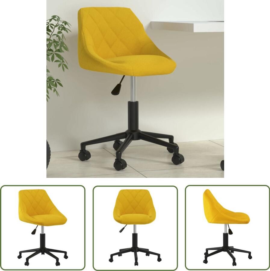 The Living Store Kantoorstoel draaibaar fluweel mosterdgeel Kantoorstoel Bureaustoel Ergonomische Stoel Fluweel Stoel Mustard Yellow