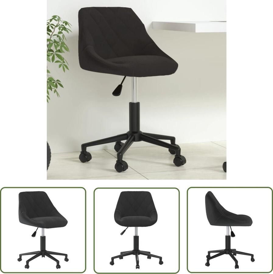 The Living Store Kantoorstoel Velvet Zwart 46x44x67.5-79cm 360 graden draaibaar Kantoorstoel Bureaustoel Velvet Fauteuil Zwarte Stoel Ergonomische Stoel - Foto 2