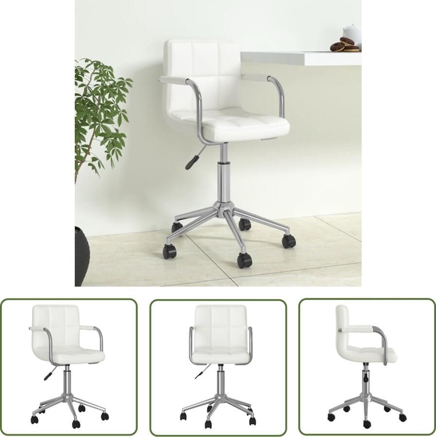 The Living Store Kantoorstoel Zacht Kunstleer 48x47x(74.5-86) cm Wit Kantoorstoel Bureaustoel Draaibare Stoel Kunstleder Stoel Witte Stoel - Foto 2