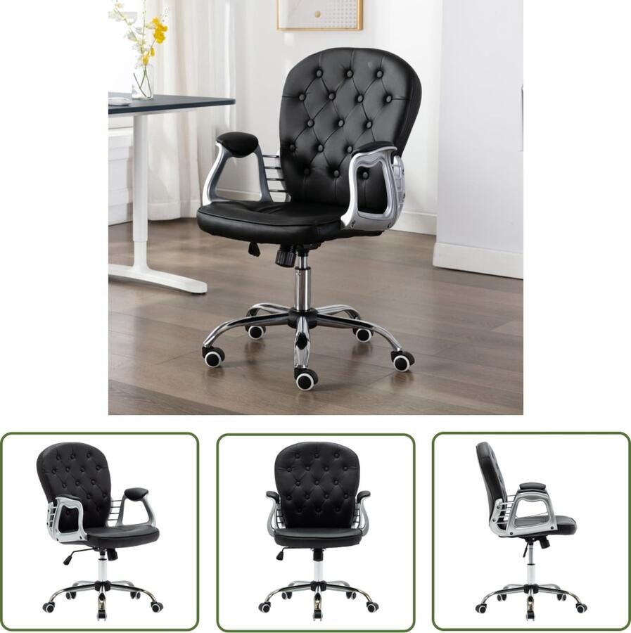 The Living Store Verstelbare Kantoorstoel Zwart Kunstleer 58 x 61 x (91-101) cm Met gasveermechanisme Kantoorstoel Bureaustoel Zwarte Stoel Kunstleder Stoel Verstelbare Stoel - Foto 2