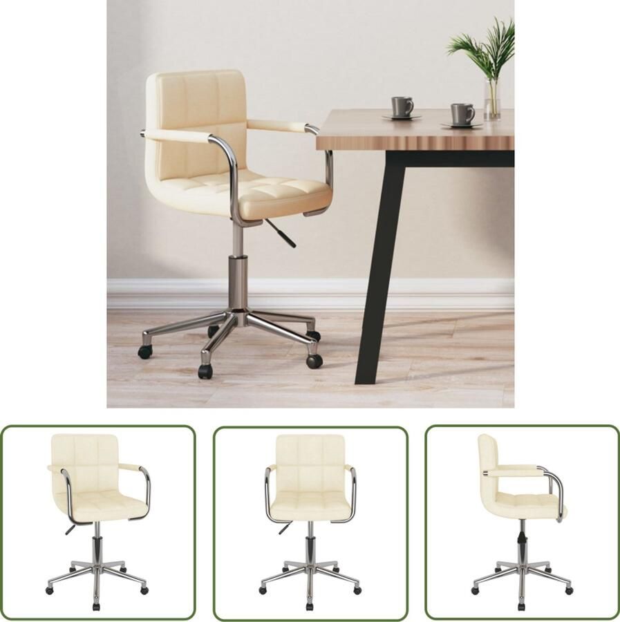 The Living Store Kantoorstoel draaibaar stof crèmekleurig Kantoorstoel Bureaustoel Draaiend Creme Kleur Stof