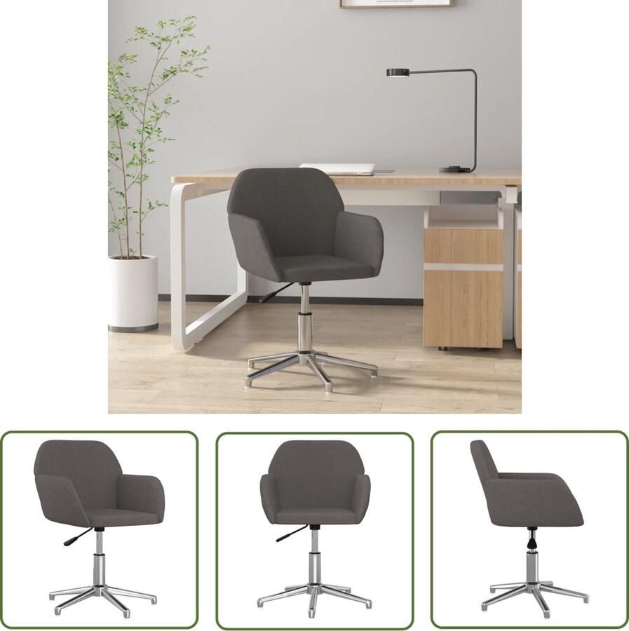 The Living Store Kantoorstoel draaibaar stof donkergrijs Kantoorstoel Bureaustoel Draaibare Stoel Donkere Grijze Stoel Comfortabele Stoel