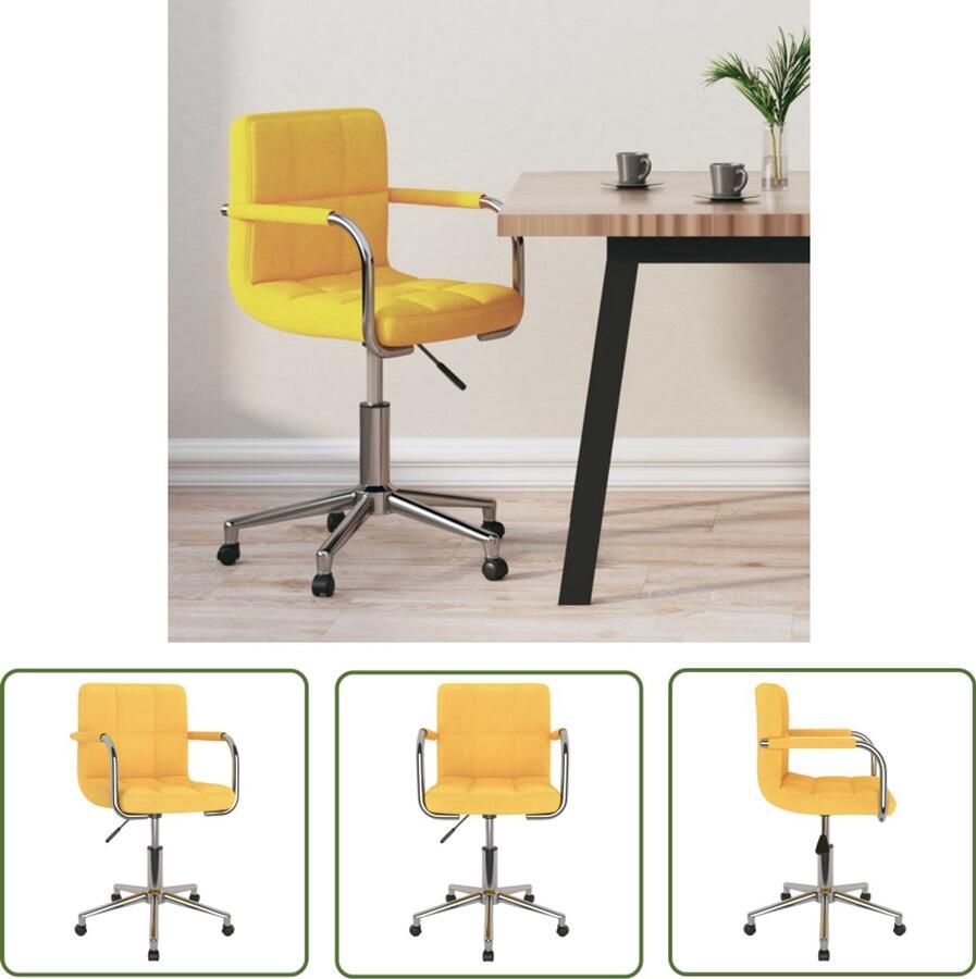 The Living Store Kantoorstoel draaibaar stof mosterdgeel Kantoorstoel Bureaustoel Draaistool Mosterdgeel Ergonomische Stoel