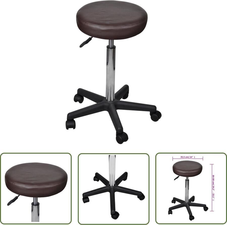 The Living Store Kantoorkruk Bruin In hoogte verstelbaar Diameter voet- 52 cm Diameter zitvlak- 35.5 cm Kantoorstoel Bureaustoel Ergonomische Stoel Bruine Stoel Kunstlederen Stoel - Foto 2