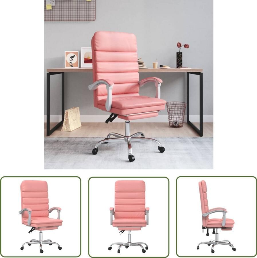 The Living Store Kantoorstoel massage verstelbaar kunstleer roze Kantoorstoel Bureaustoel Massage Functie Rozen Kleur Kunstleder
