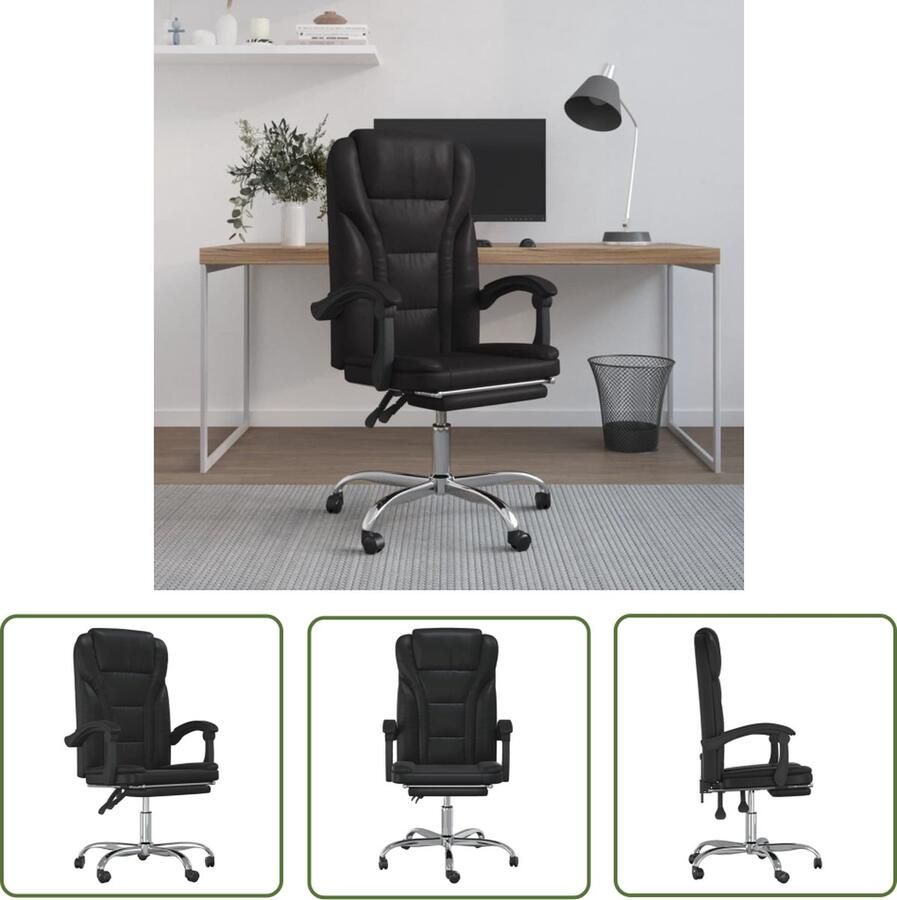The Living Store Verstelbare Bureaustoel Kunstleer Zwart 63x56x(112.5-122)cm Verstelbare Rugleuning en Voetensteun Kantoorstoel Bureaustoel Ergonomische Stoel Verstelbare Stoel Zwarte Stoel - Foto 4