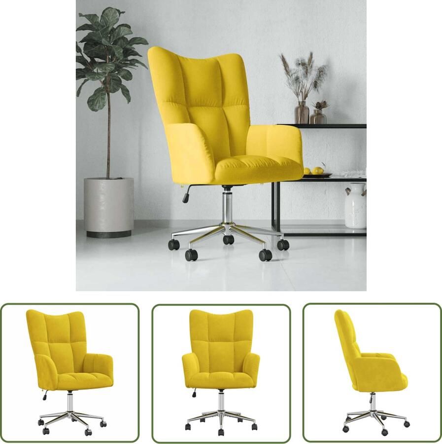 The Living Store Relaxstoel Bureaustoel Mosterdgeel 61.5 x 69 x (94.5 102) cm Relaxstoel Bureaustoel Fluweel Stoel Mustard Geel Ergonomische Stoel - Foto 2