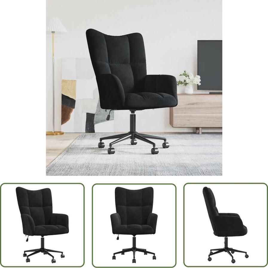 The Living Store Relaxstoel Chique en elegant Bureaustoel 61.5 x 69 cm Zwart Relaxstoel Bureaustoel Lounge Chair Comfortabele Stoel Zwarte Stoel - Foto 2