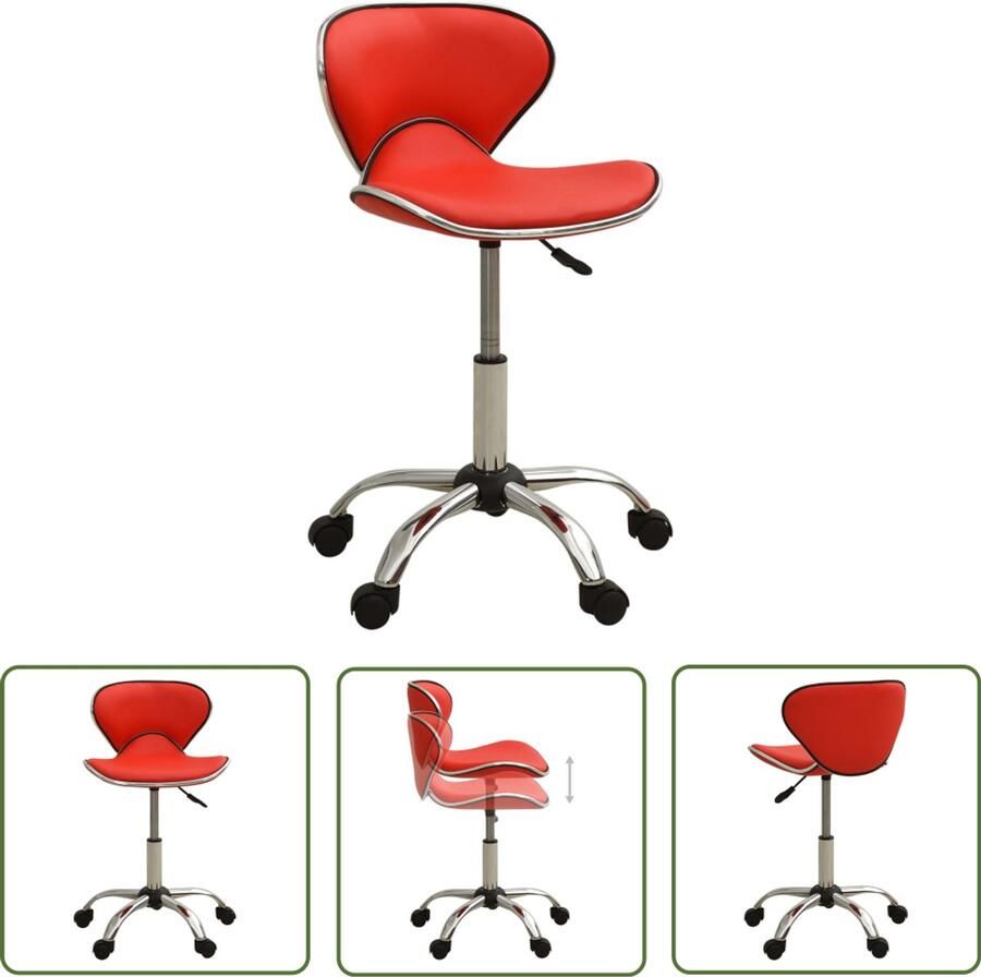 The Living Store Salonkruk kunstleer rood Salonstoel Bureaustoel Kantelstoel Stoel Met Armen Rode Stoel